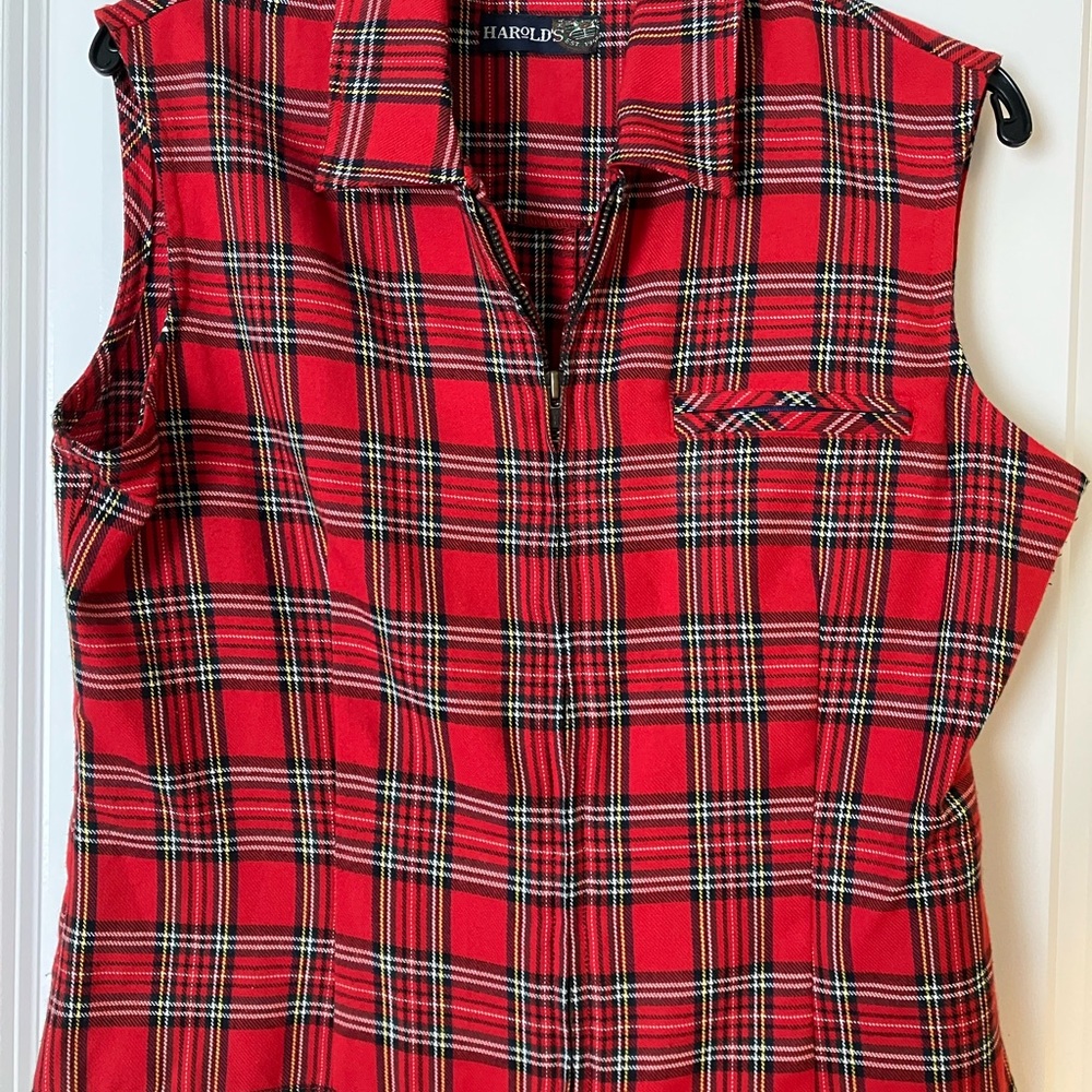 Harold's Vibrant Red Plaid Sleeveless Vest